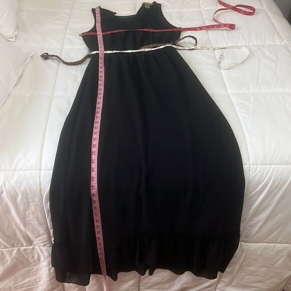 Love 21 Size Small Dress Black Embroidery Lined Brown Belt Maxi Ruffled Bottom - Picture 15 of 15